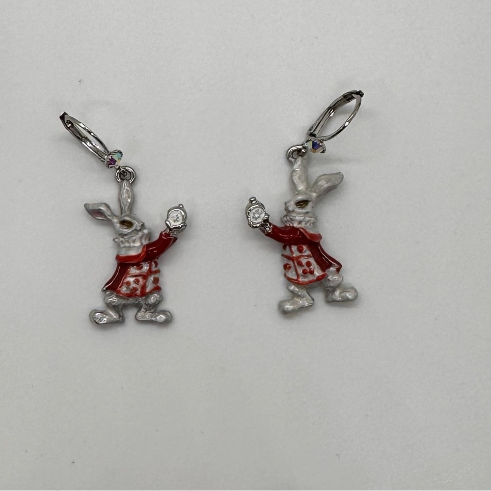 Kirks Folly "I'm Late" White Rabbit leverback earrings